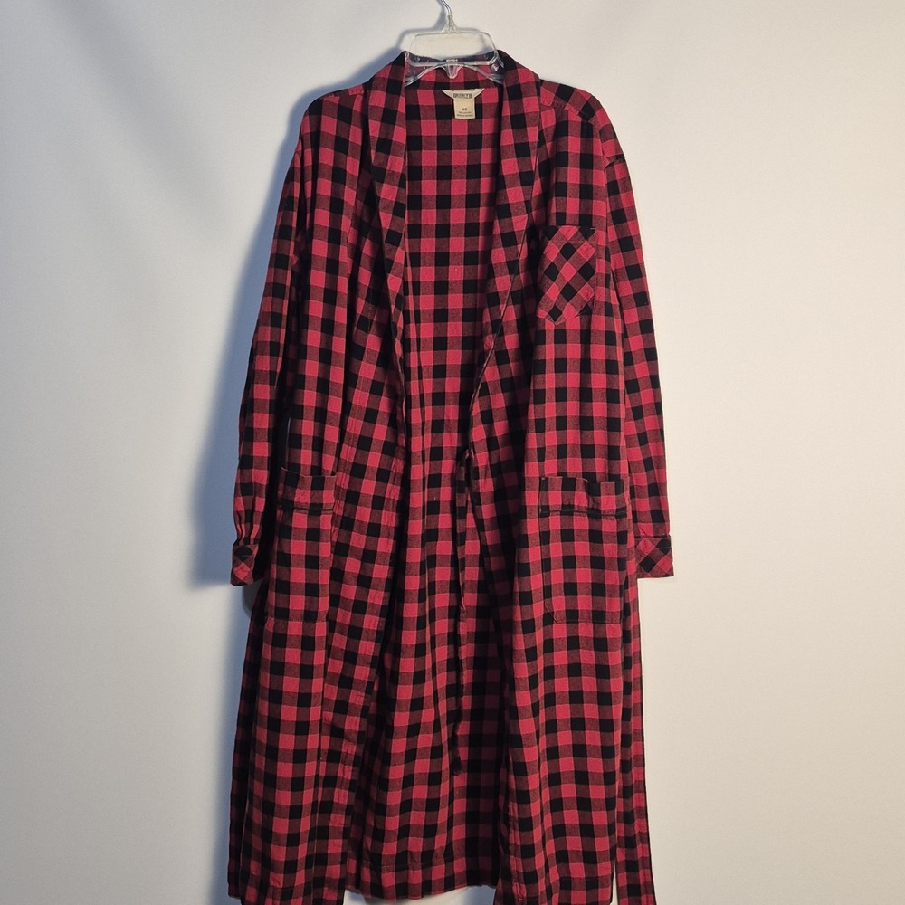 Duluth Trading Co XS Buffalo Plaid Flannrl Duster Coat Long Shirt Red Black...